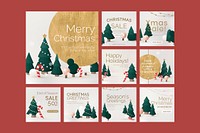 Merry Christmas sale poster template set vector