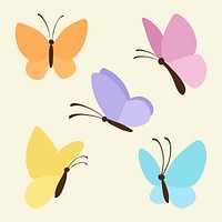 Pastel butterfly sticker, design element psd set