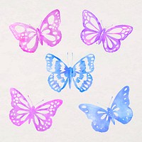 Watercolor butterfly sticker, design element stamp vector