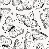 Ink butterfly pattern seamless vector, line art design