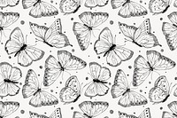 Ink butterfly background, line art pattern design vector