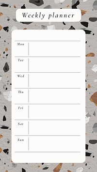 Weekly planner template, terrazzo background, aesthetic Facebook post, vector