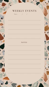 Weekly planner template, terrazzo background, aesthetic social media post, vector