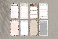 Facebook planner template, terrazzo design, social media story post, vector set