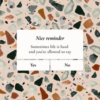 Aesthetic notification template, terrazzo social media post, vector