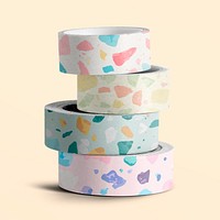 Duct tape mockup psd, stationery, pastel terrazzo pattern