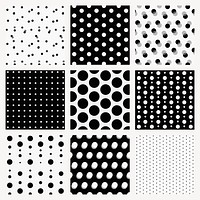 Cute pattern background, polka dot in black and white vector set