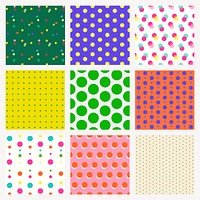 Polka dot pattern background, colorful abstract design psd set