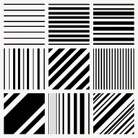 Striped pattern background, simple design in black and white psd set