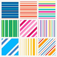 Colorful striped background, orange cute pattern psd set