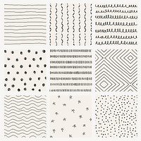 Doodle background, ink pattern design set vector