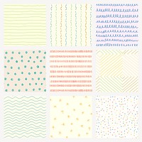 Cute background, colorful doodle pattern design set vector