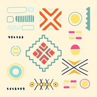 Tribal shape sticker, colorful doodle aztec design, psd set