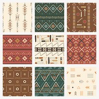 Tribal seamless pattern background, earth tone Aztec design, psd set