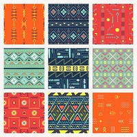 Tribal pattern background, colorful seamless Aztec design, vector set