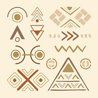 Tribal shape sticker, brown doodle aztec design, psd set