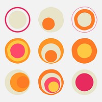 Retro circle shape sticker, simple colorful clipart psd set