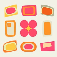 Retro geometric shape sticker, simple colorful clipart psd set