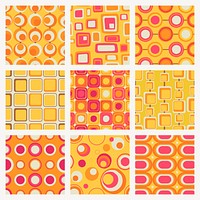 Abstract pattern background, retro 70s design psd set