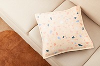 Cushion cover psd mockup, home decor, terrazzo textile