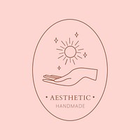 Aesthetic sun logo template, editable minimal pink vector