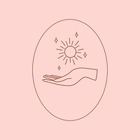 Aesthetic badge, minimal hand and sun pink illustration