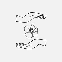 Aesthetic floral badge, minimal hand and flower illustration