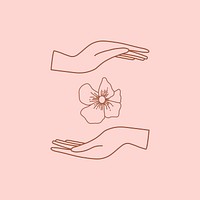 Aesthetic flower hand logo element, minimal illustration psd