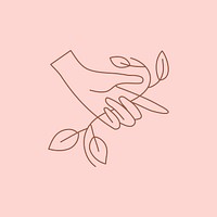 Botanical hand logo element, minimal vector