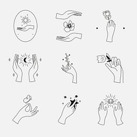 Hands aesthetic logo element psd, minimal illustration set