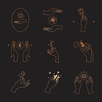 Hands aesthetic logo element psd, minimal illustration set