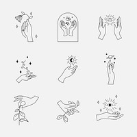 Minimal hand aesthetic logo element set vector