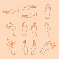 Hand gesture sticker, minimal line art illustrations set vector