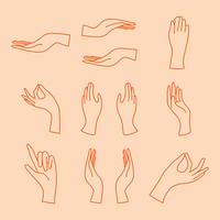 Hand gesture sticker psd, minimal line art illustrations set