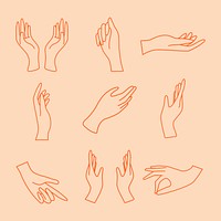 Hand gesture sticker psd, minimal line art illustrations set