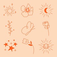 Minimal aesthetic sticker design element vector set