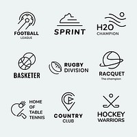 Sports business logo template, black minimal design psd collection