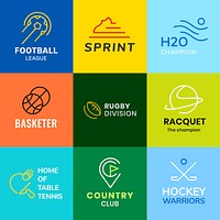 Sports business logo template, colorful modern design psd set