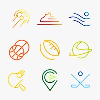 Sports logo element, colorful gradient design vector collection