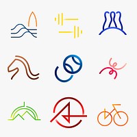 Sports logo element, colorful gradient design psd collection