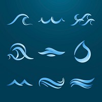 Ocean wave logo element, creative water clipart for business psd set