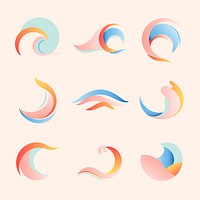 Ocean wave sticker, aesthetic water clipart, pastel logo element for business vector set