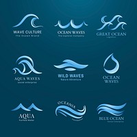 Wave business logo template, blue water animated graphic psd set