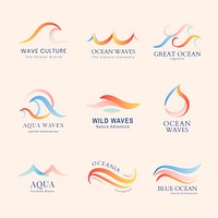 Wave business logo template, colorful water animated graphic psd set