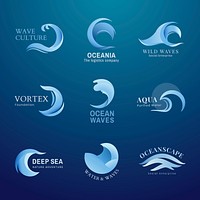 Wave business logo template, blue water animated graphic vector set