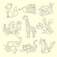 Cute animals collage elements, space for kids coloring psd