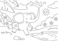 Elephant kids coloring page vector, blank printable design for children to fill in