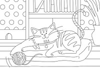 Cat kids coloring page, blank printable design for children to color