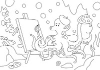 Octopus kids coloring page vector, blank printable design for children to fill in