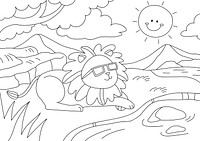 Lion kids coloring page psd, blank printable design for children to fill in